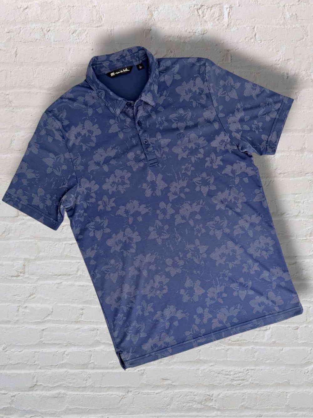 TravisMathew Men’s L Blue Floral Print Golf Polo Shirt Stretch 1MU133